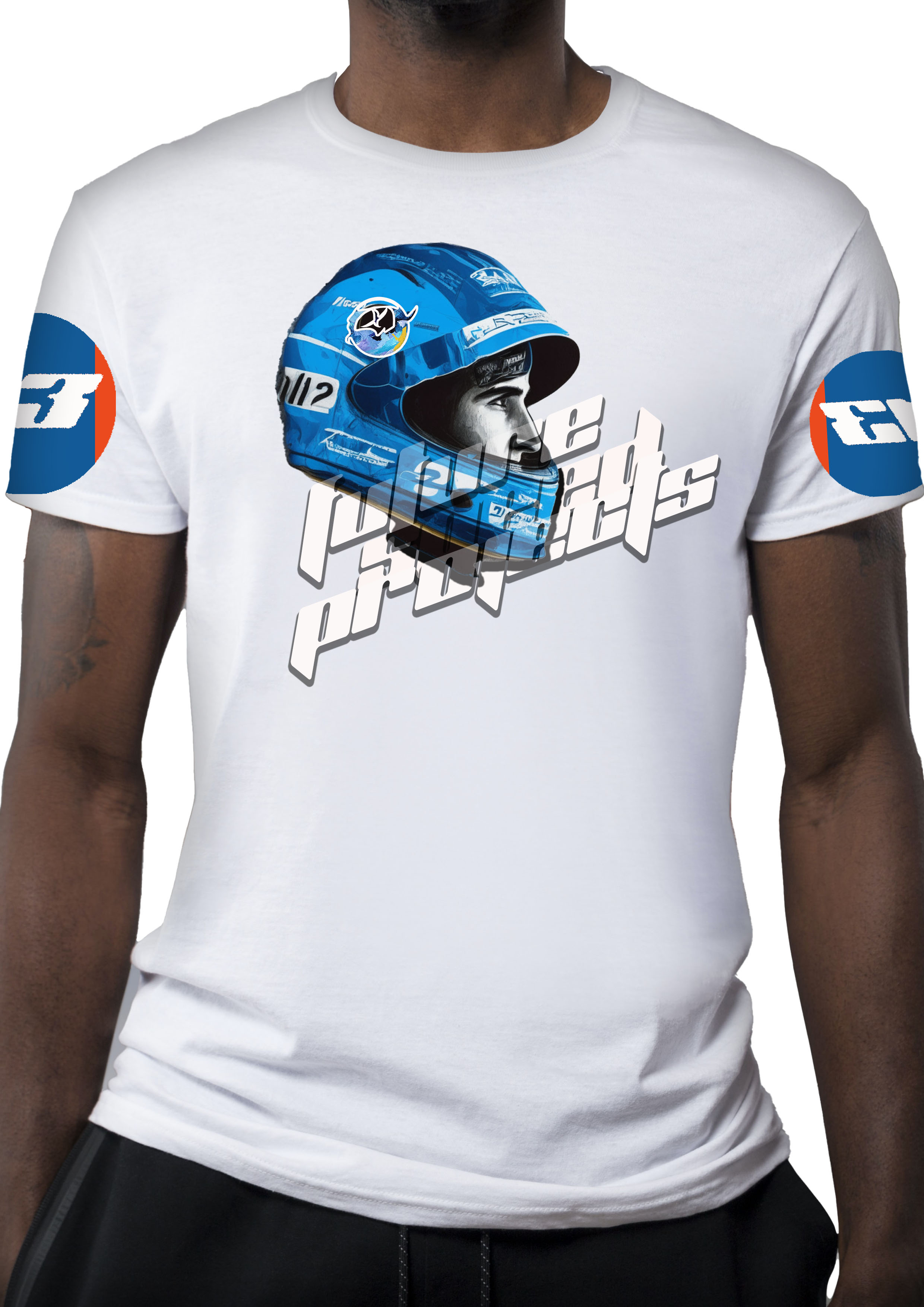 future speed projects blue t-shirt on model